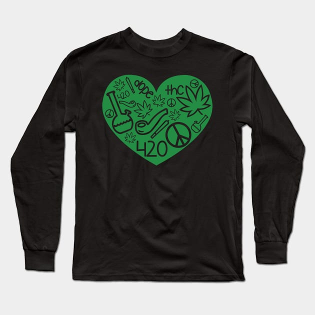 420 Green Heart Long Sleeve T-Shirt by defytees